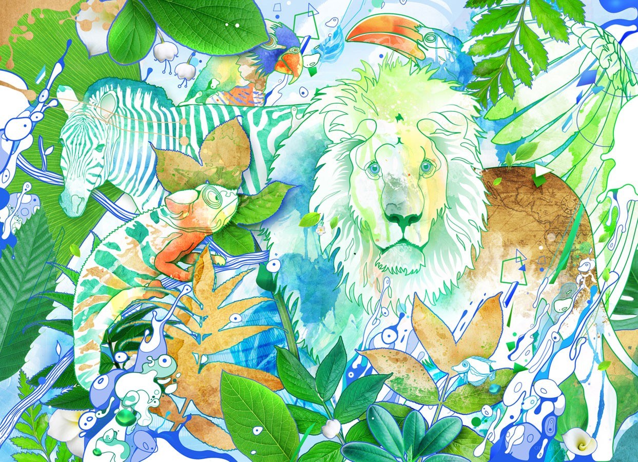 vibrant jungle animal collage