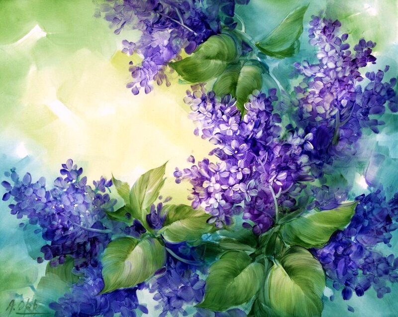 Vibrant lilac bouquet painting