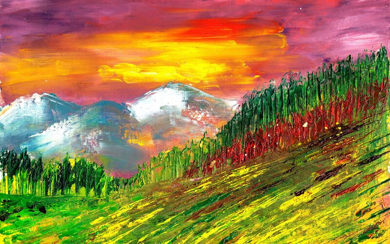 Vibrant mountain sunset landscape