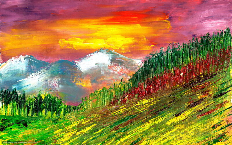 Vibrant mountain sunset landscape