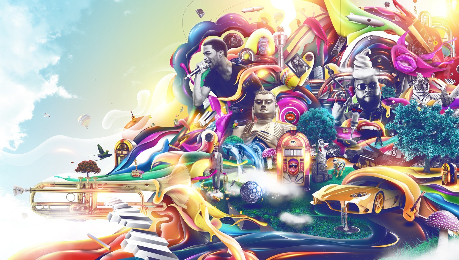 vibrant music collage art
