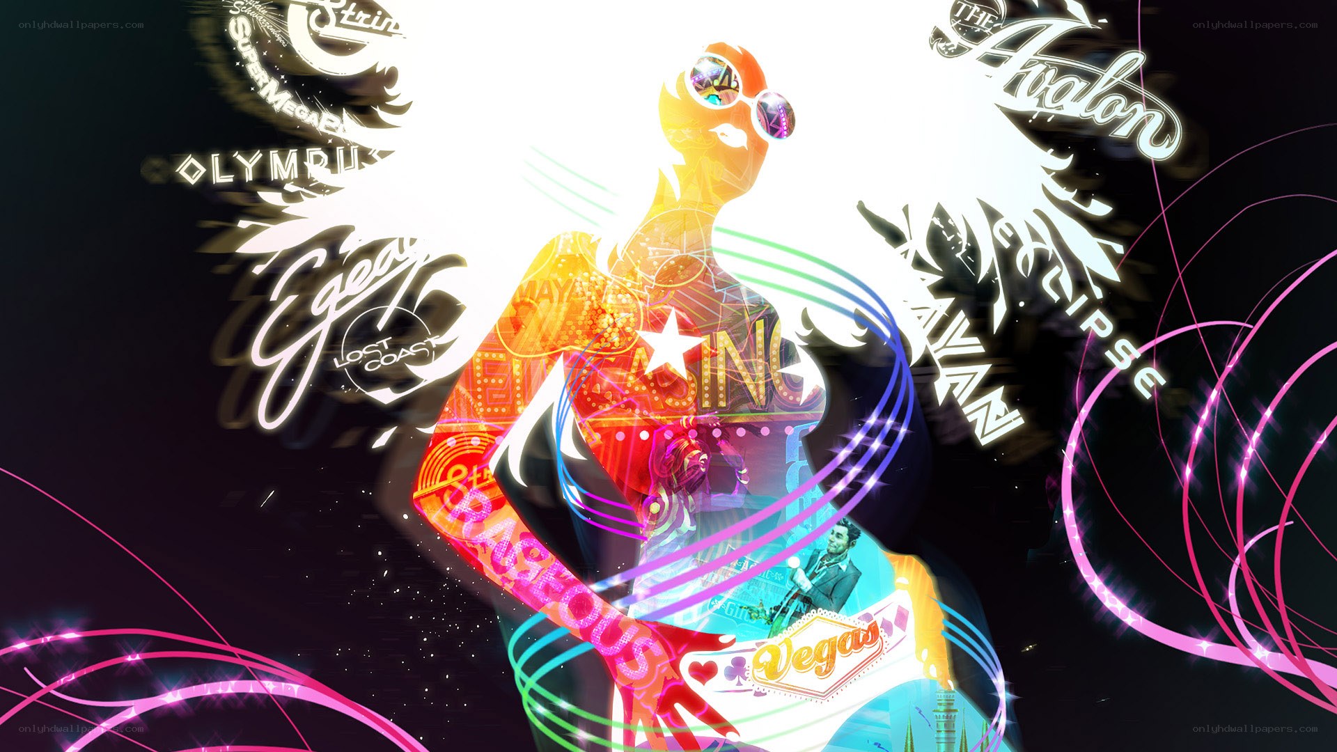 Vibrant neon city collage