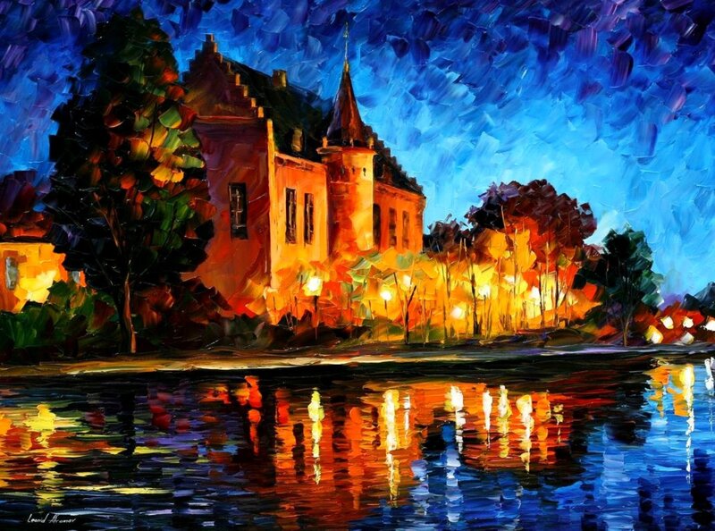 Vibrant night scene of a castle