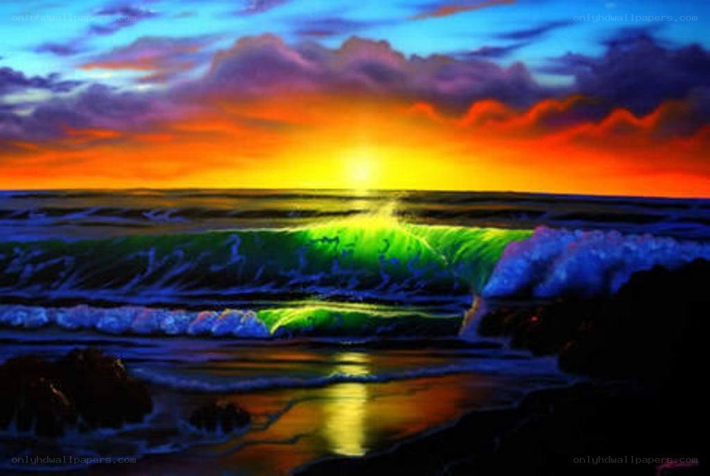 Vibrant ocean sunset painting