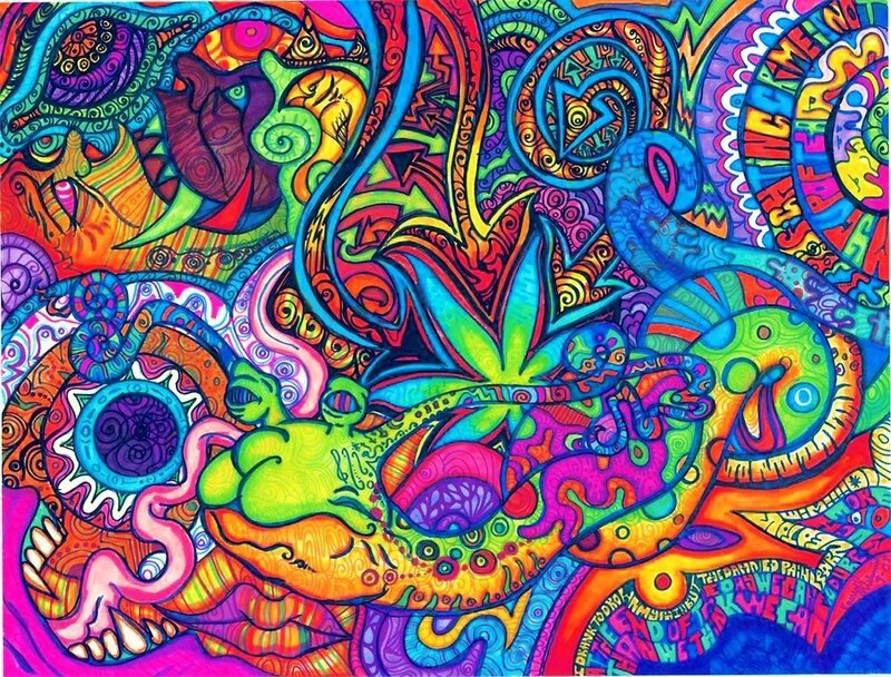 vibrant psychedelic art collage