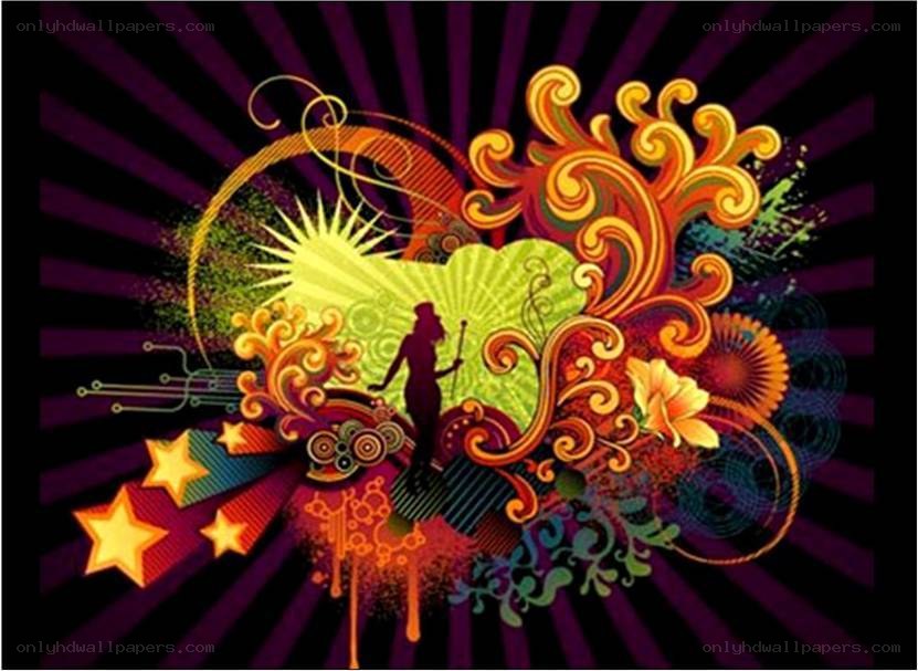 vibrant psychedelic art with silhouette