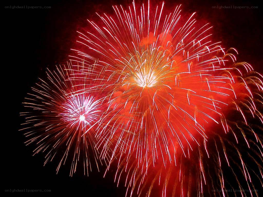 Vibrant red fireworks display