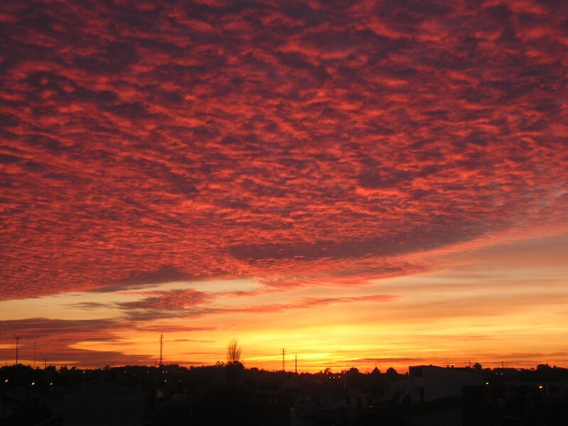 Vibrant red sunset sky