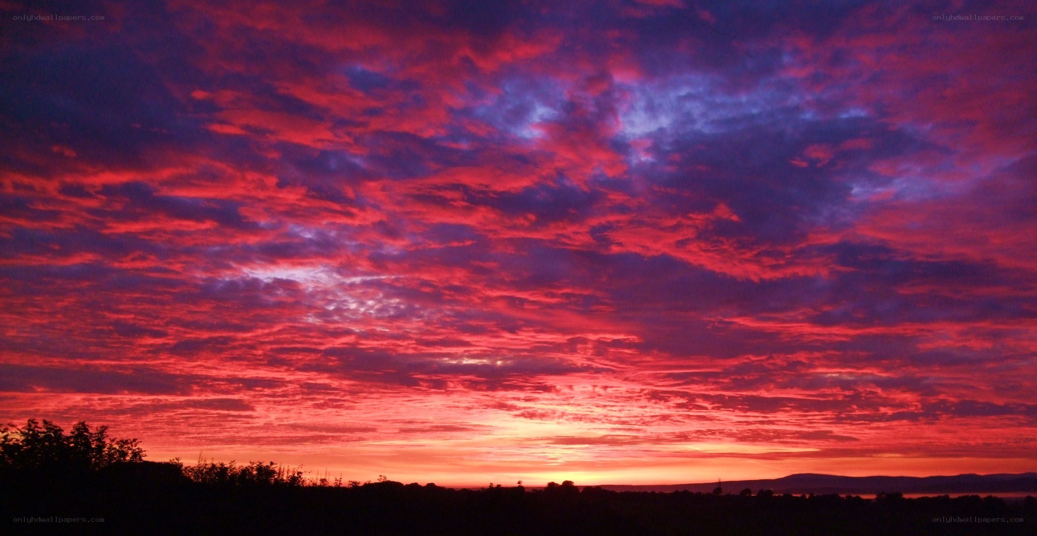 vibrant red sunset sky