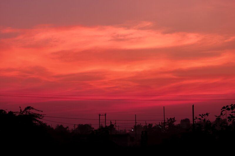 vibrant red sunset sky