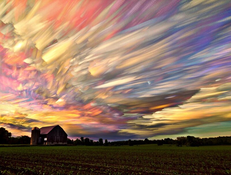 Vibrant sky over farm