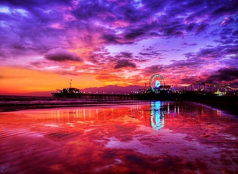 Vibrant sunset at Santa Monica Pier