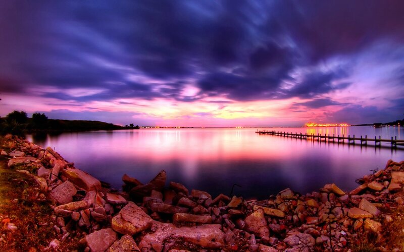 Vibrant sunset over a calm lake