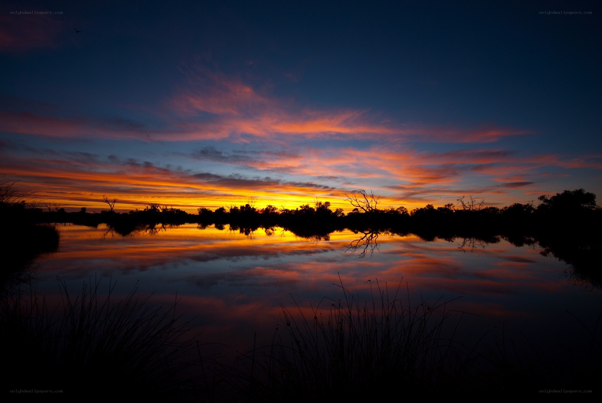 Vibrant sunset over a calm lake