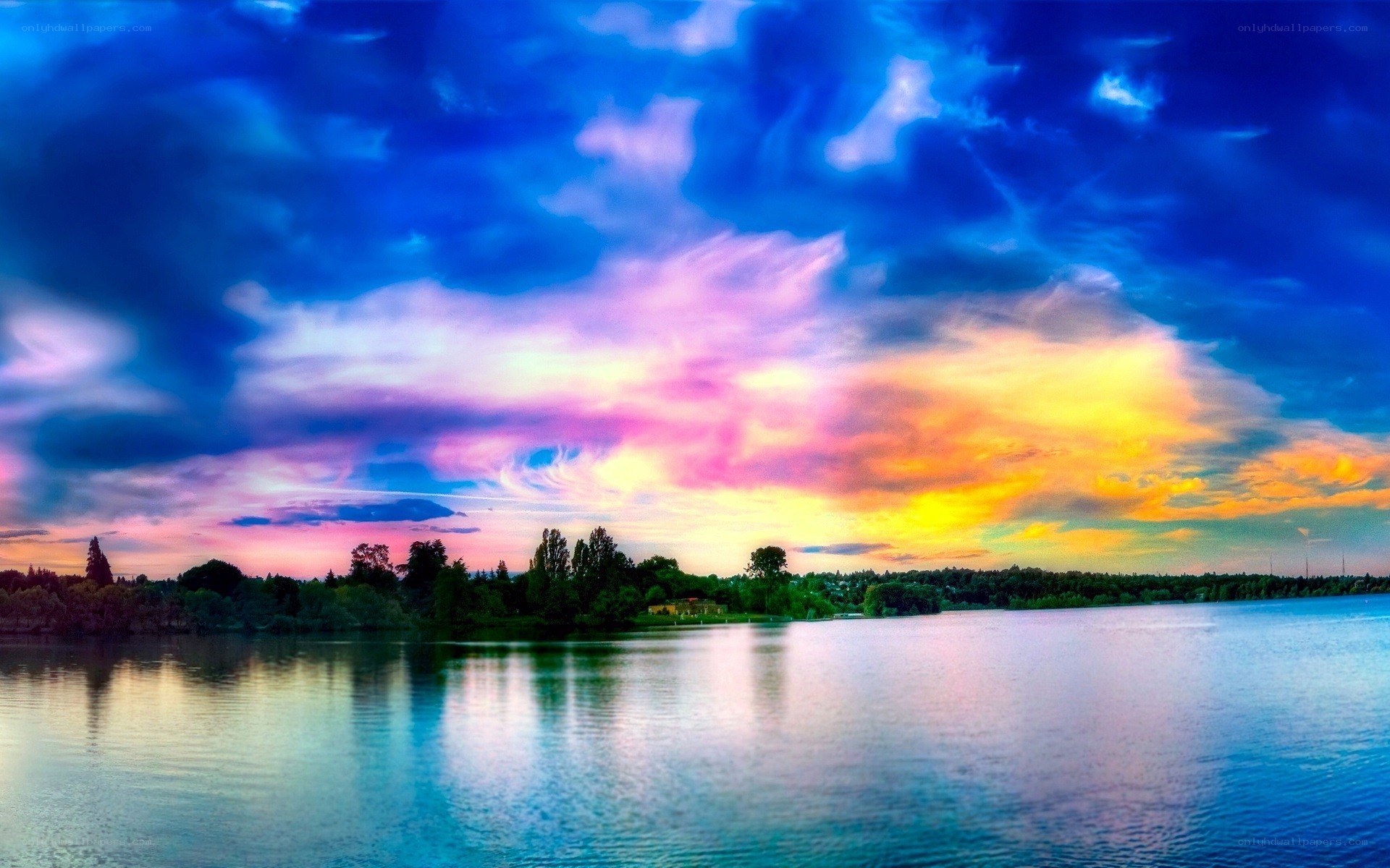 Vibrant sunset over a calm lake