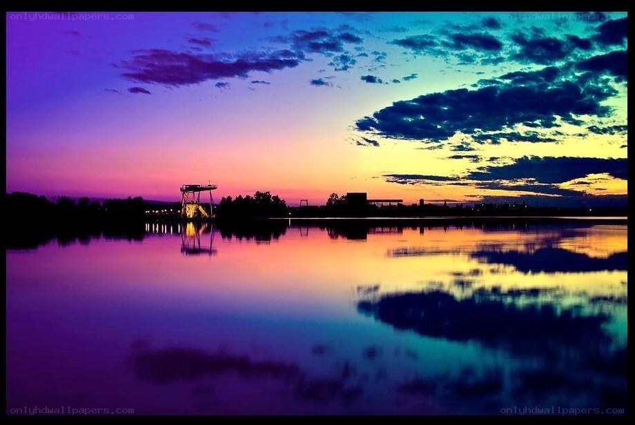 Vibrant sunset over a calm lake