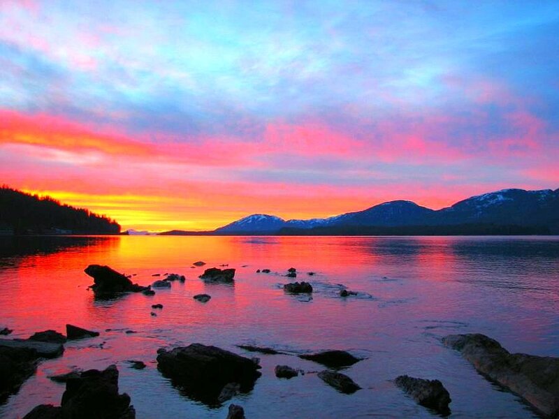 Vibrant sunset over a calm lake