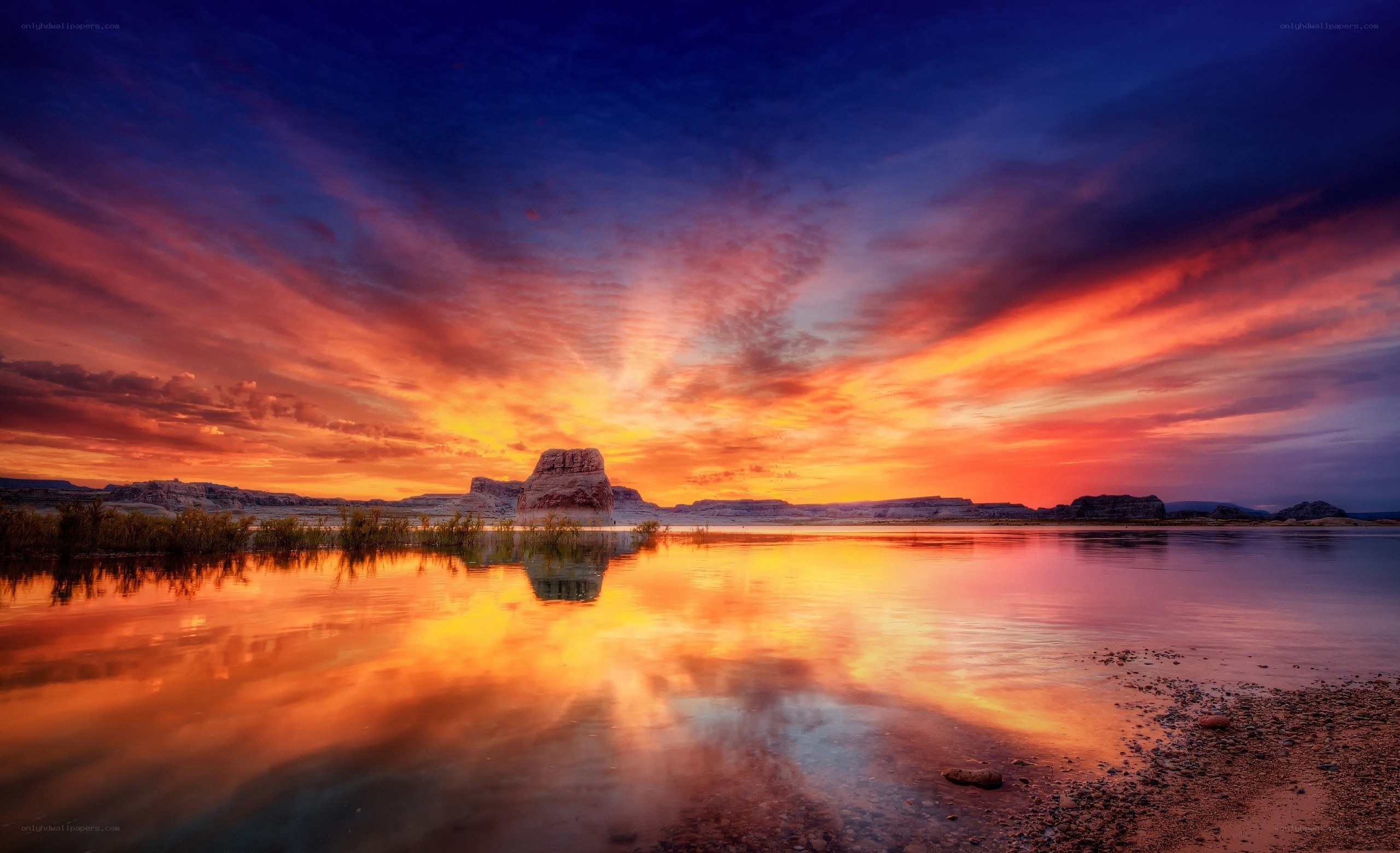 Vibrant sunset over a desert lake