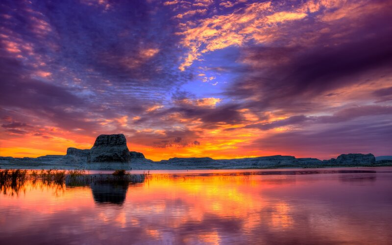 Vibrant sunset over a desert lake
