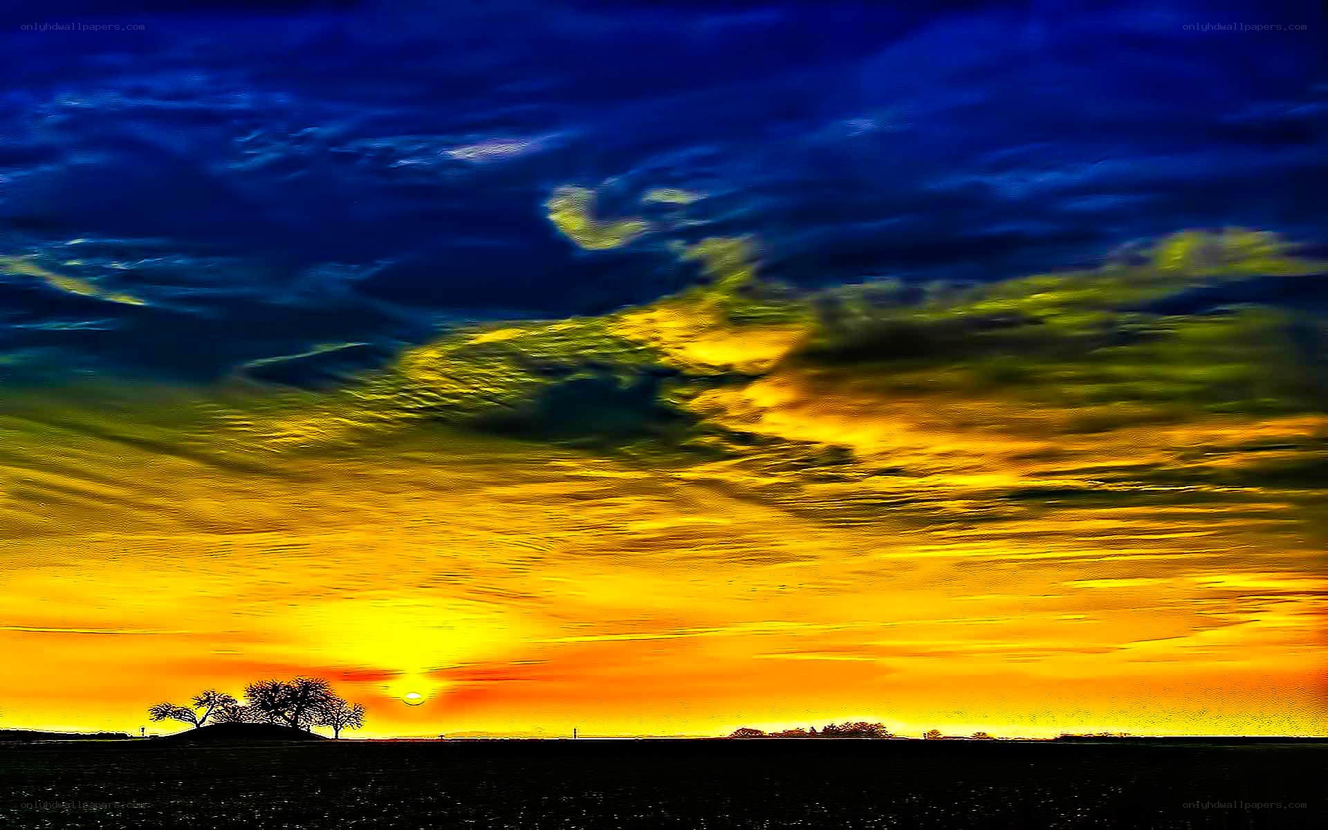 Vibrant sunset over a field