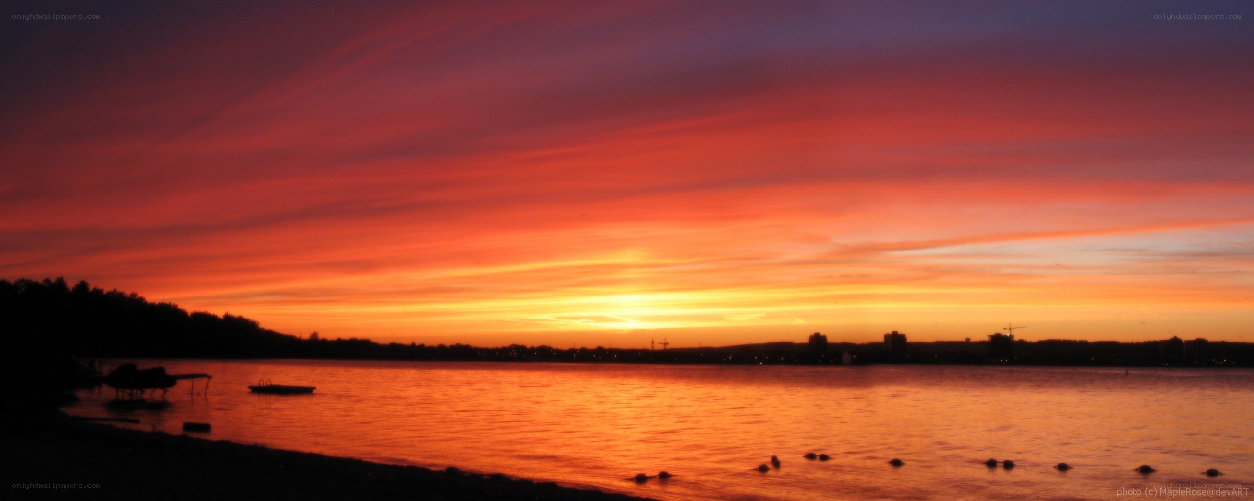 Vibrant sunset over a lake