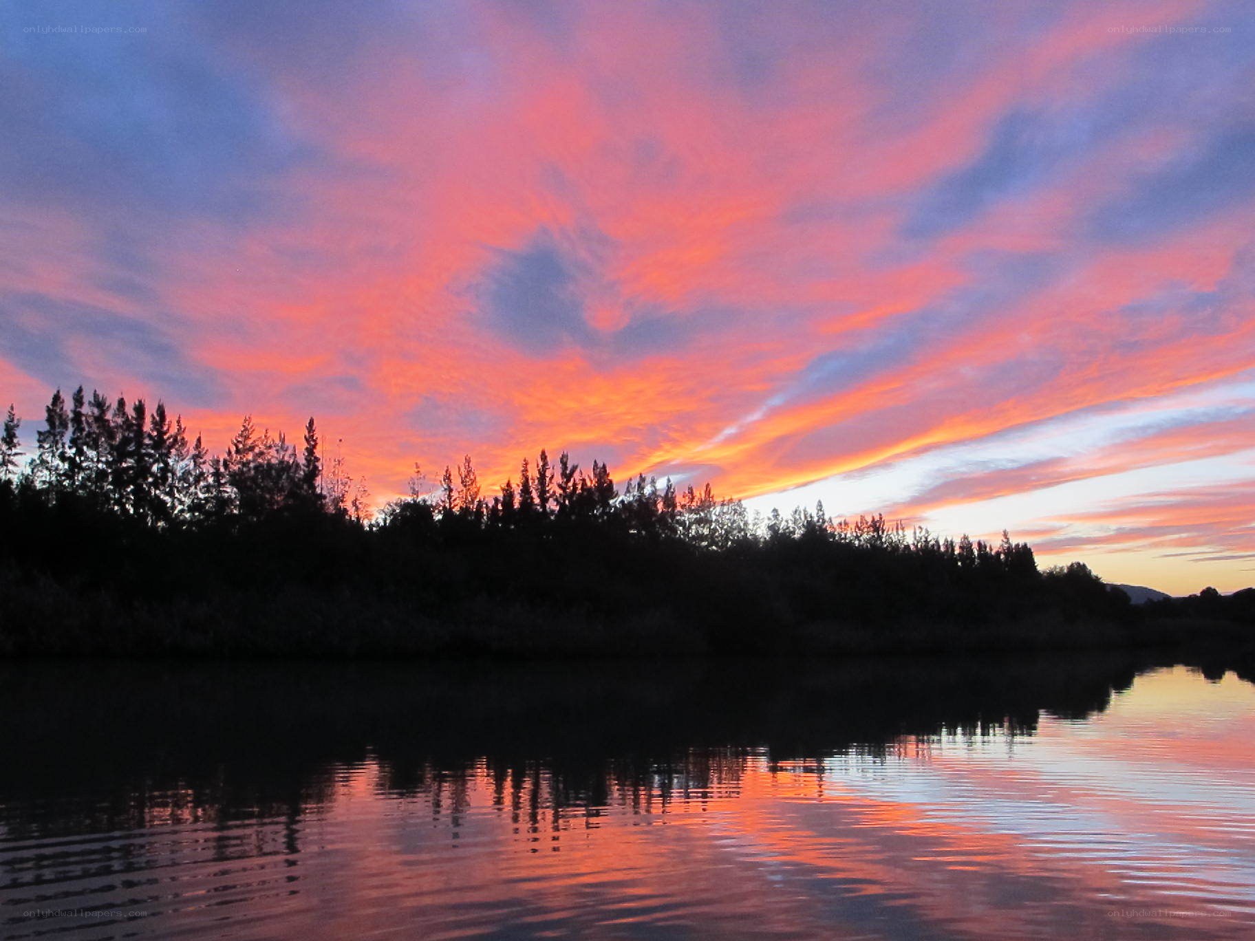 Vibrant sunset over a lake
