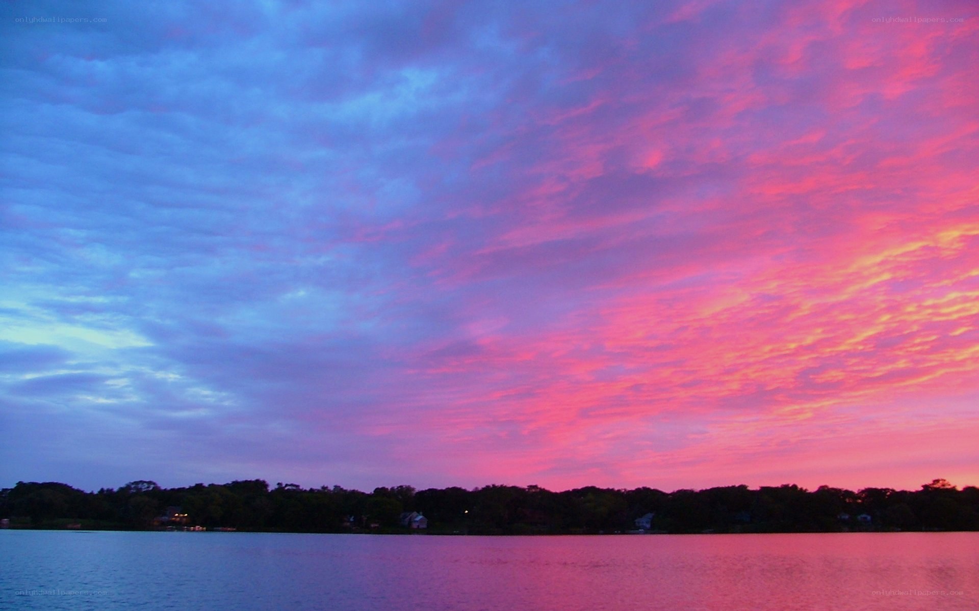 vibrant sunset over a lake