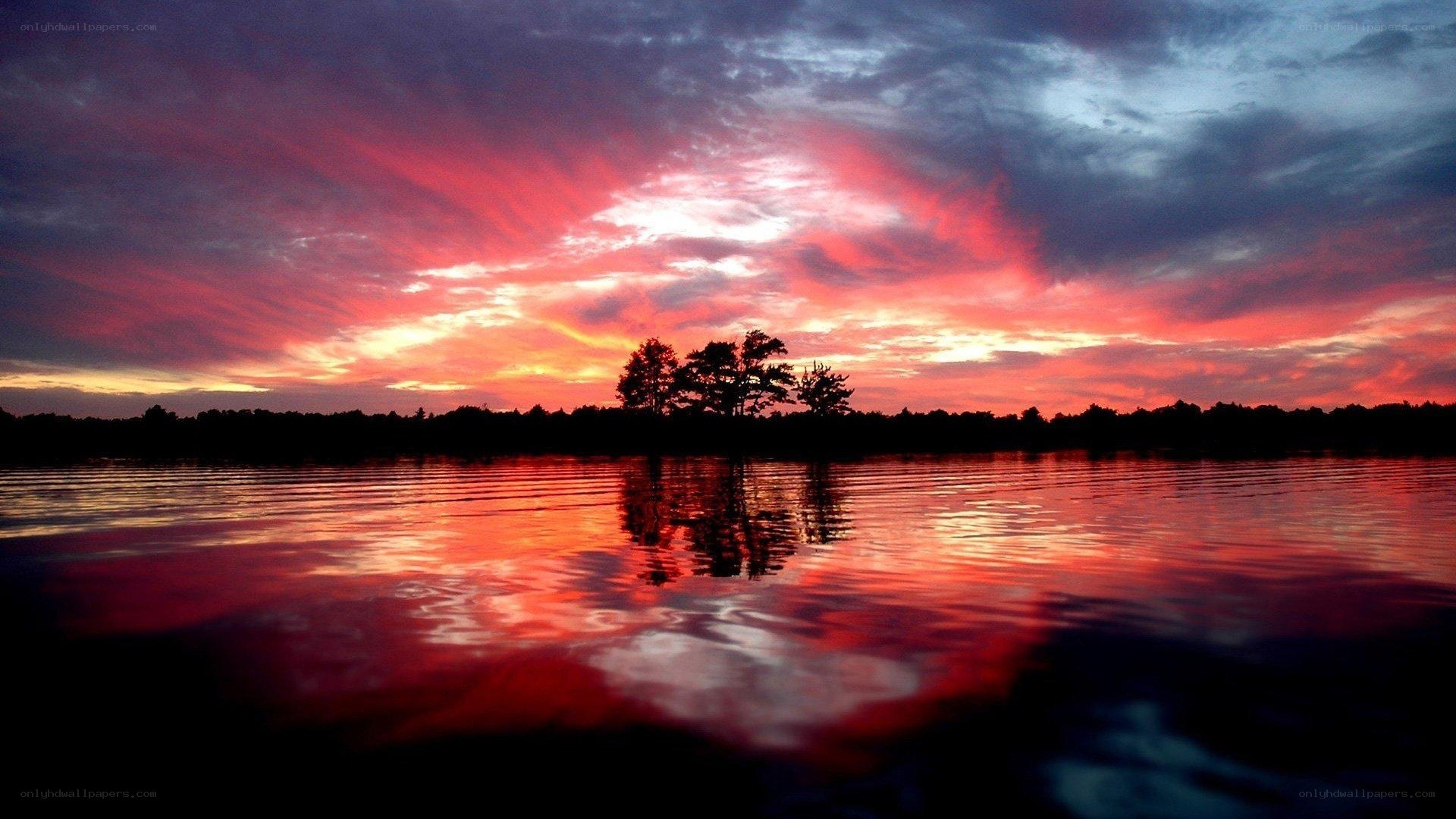 Vibrant sunset over a lake