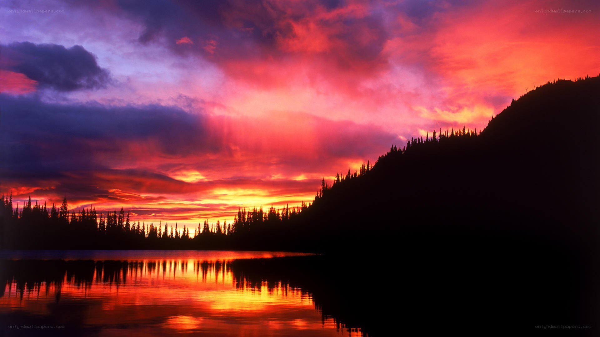 Vibrant sunset over a lake