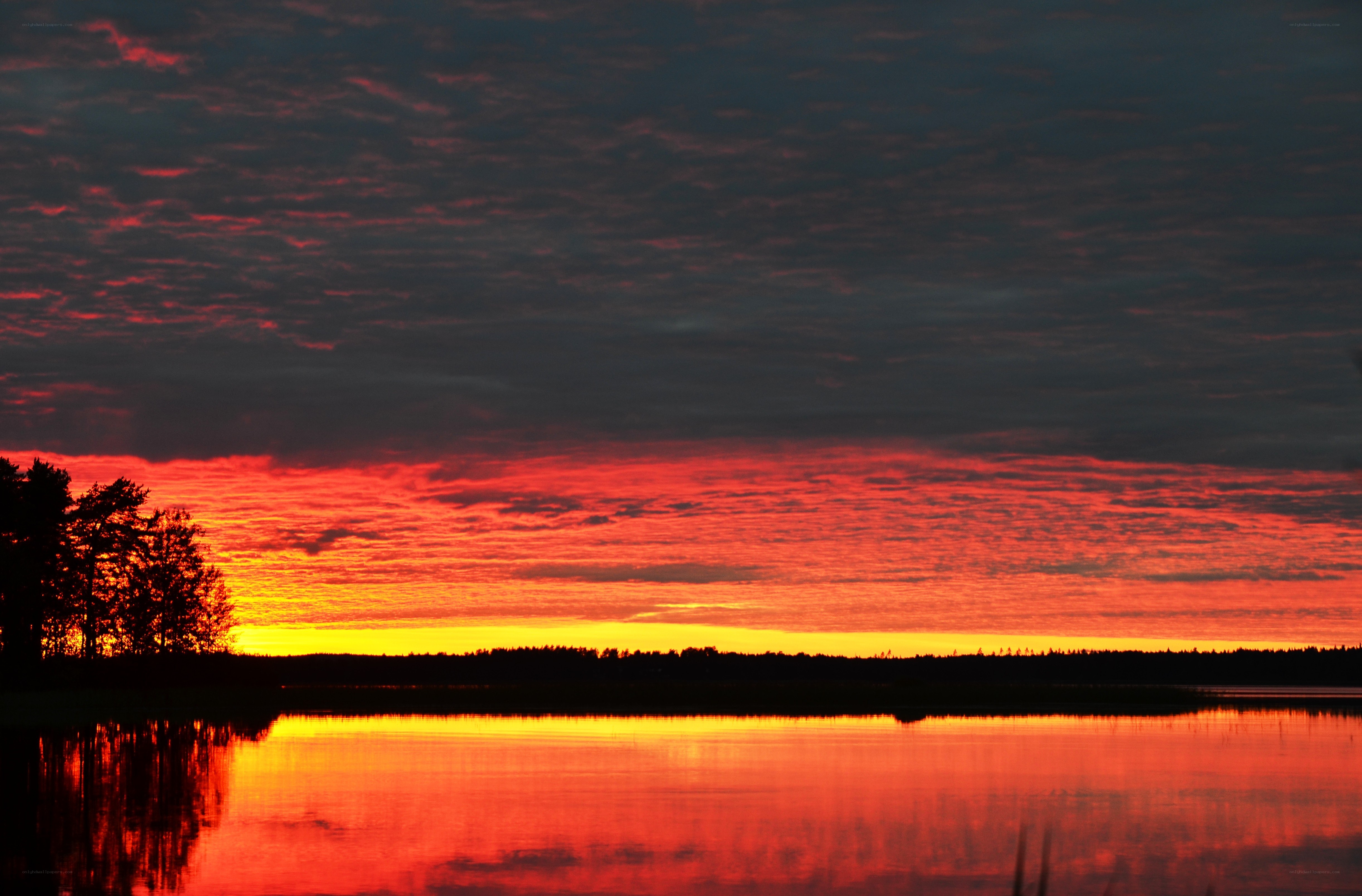Vibrant sunset over a lake