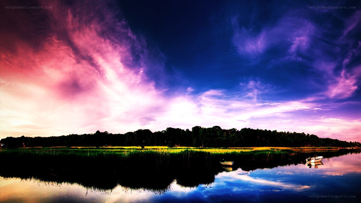 vibrant sunset over a lake
