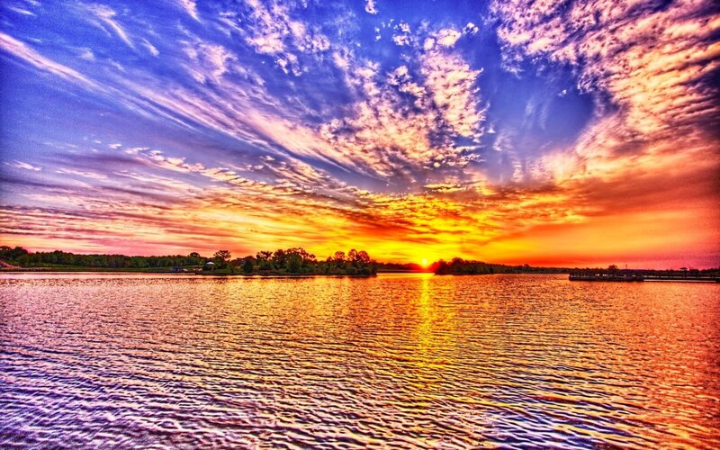 Vibrant sunset over a lake
