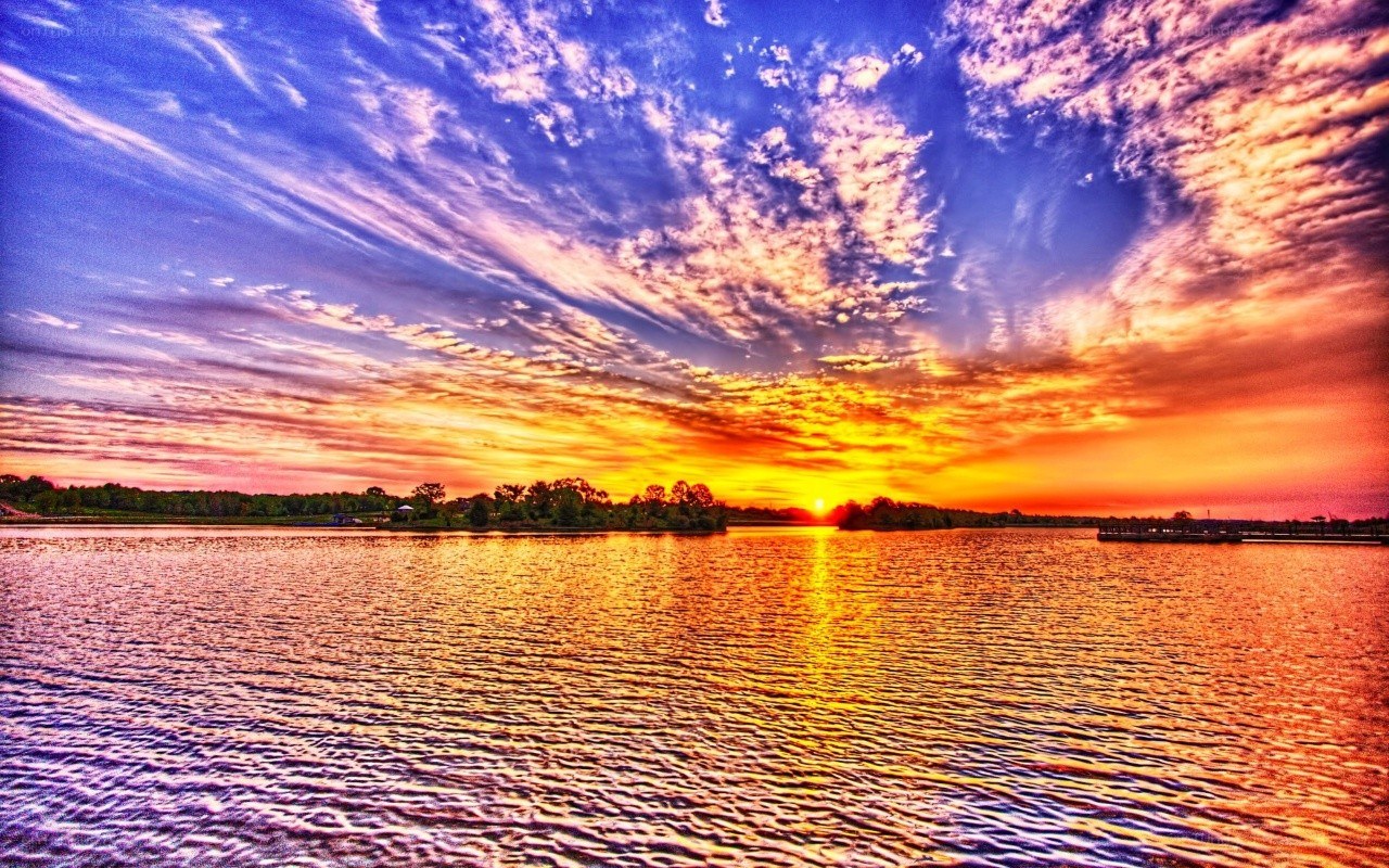 Vibrant sunset over a lake