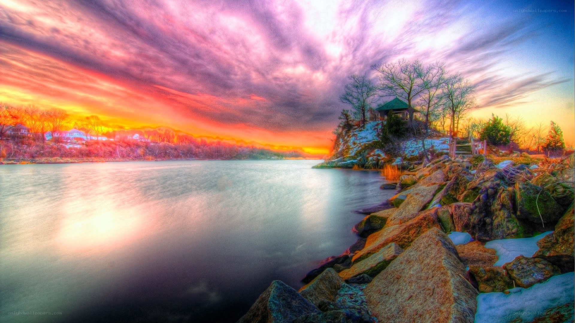 Vibrant sunset over a lake