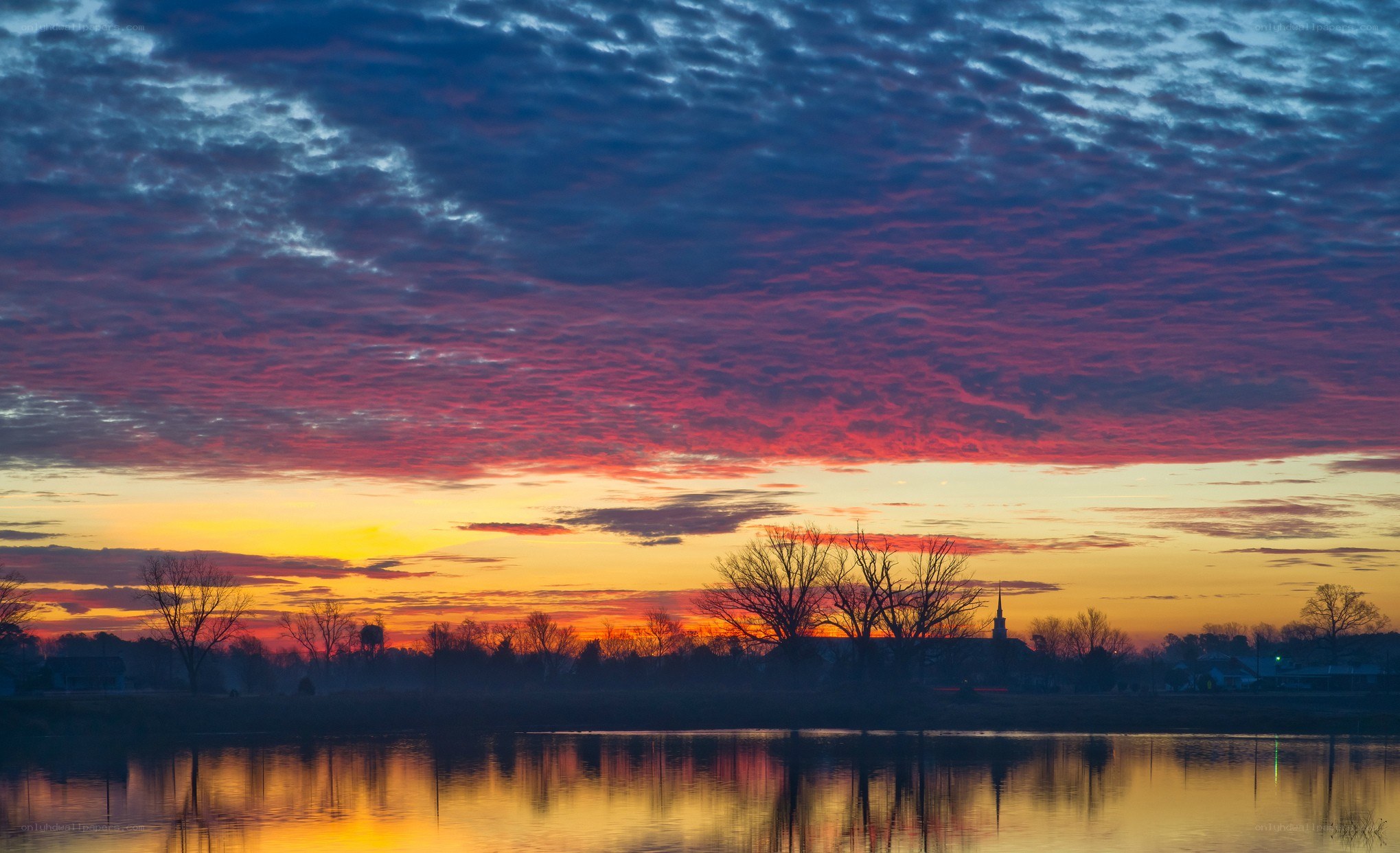 Vibrant sunset over a lake