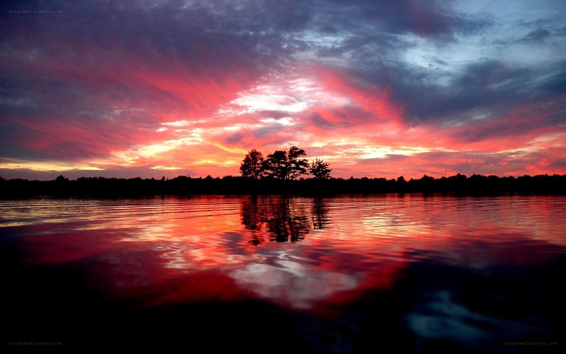 Vibrant sunset over a lake