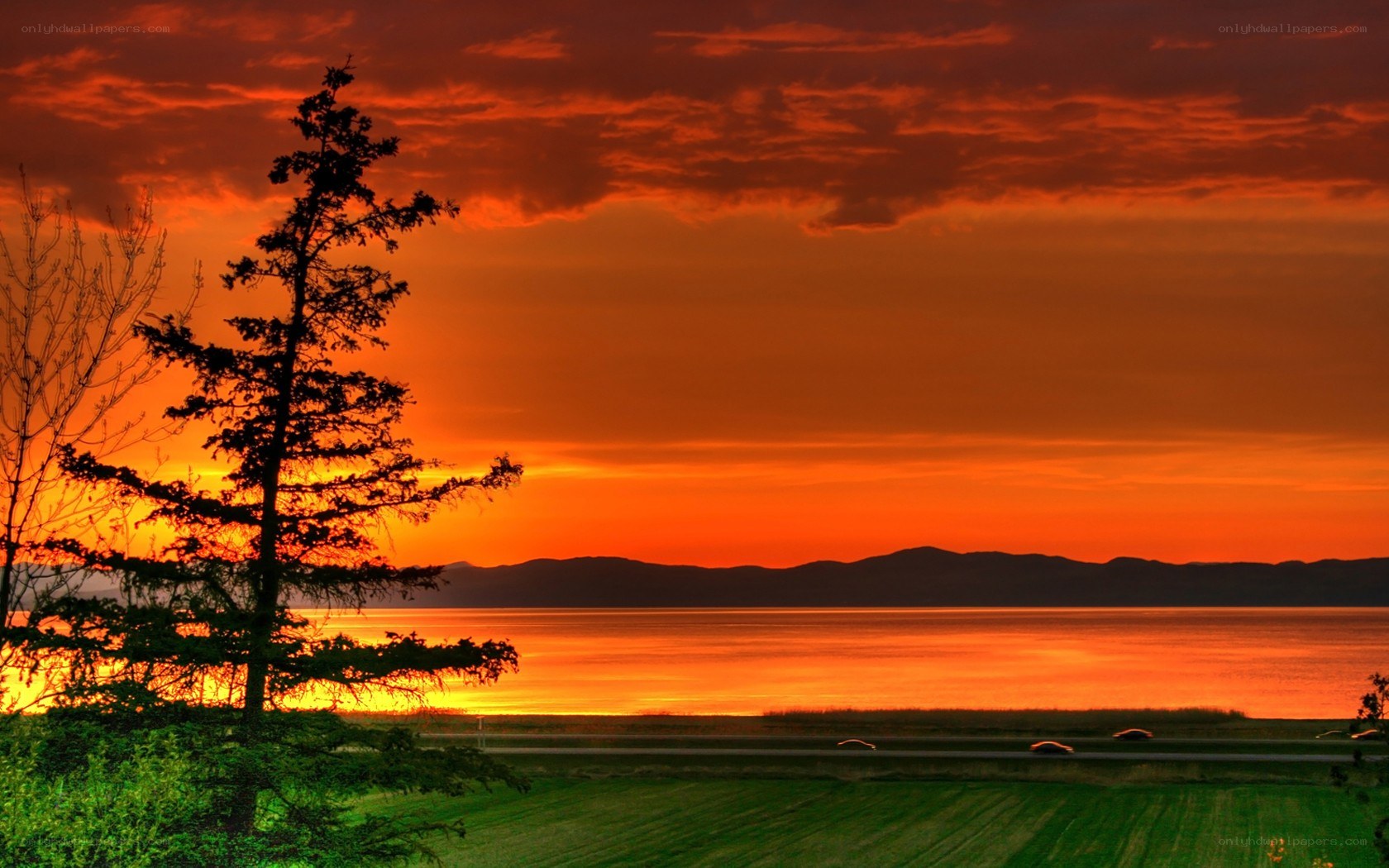 Vibrant sunset over a lake