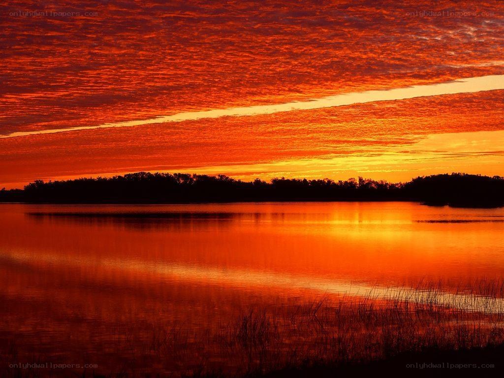 Vibrant sunset over a lake