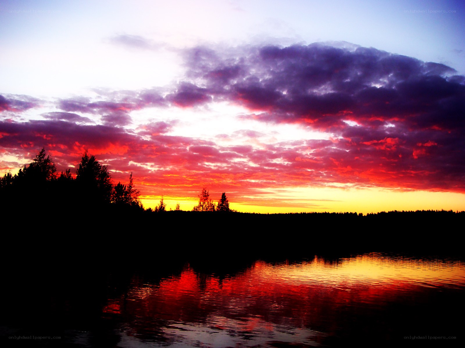 Vibrant sunset over a lake