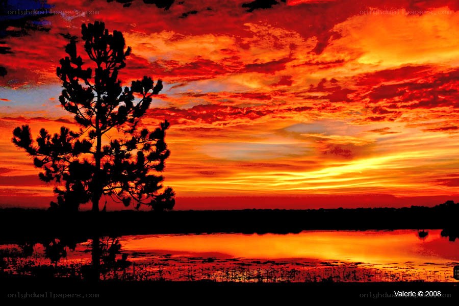 Vibrant sunset over a lake