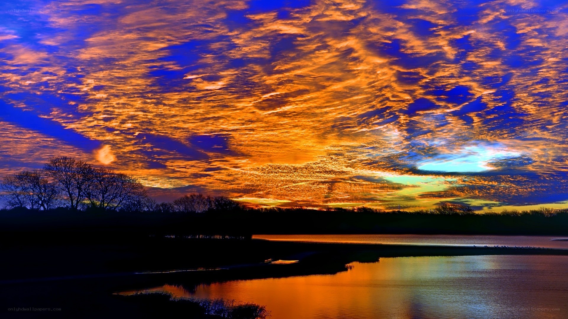 Vibrant sunset over a lake