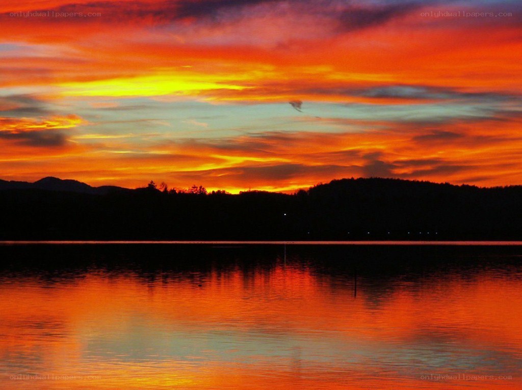 Vibrant sunset over a lake