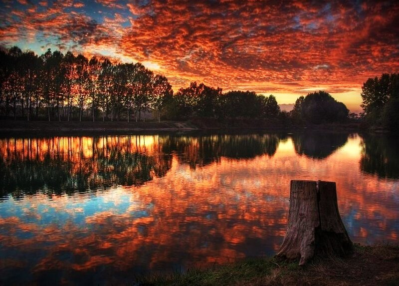 Vibrant sunset over a lake