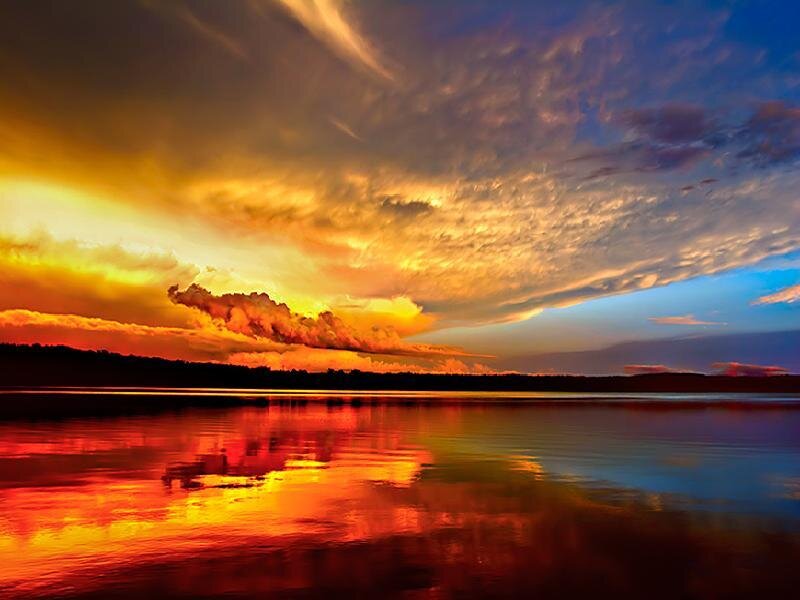 Vibrant sunset over a lake