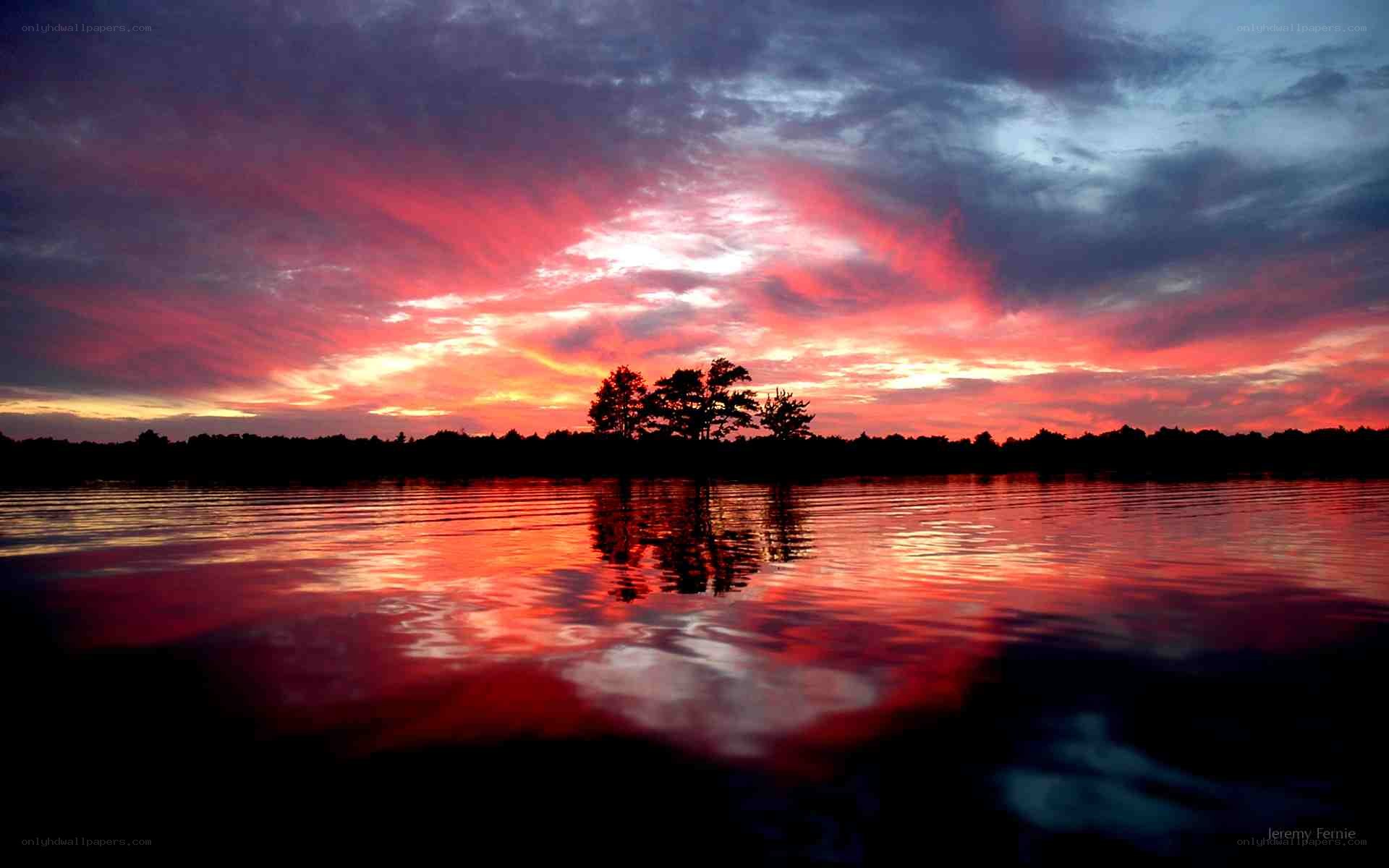 Vibrant sunset over a lake