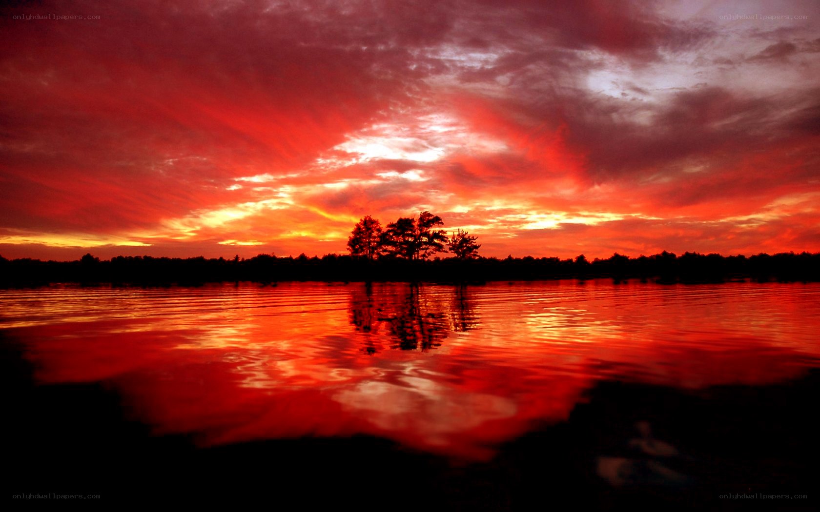 Vibrant sunset over a lake