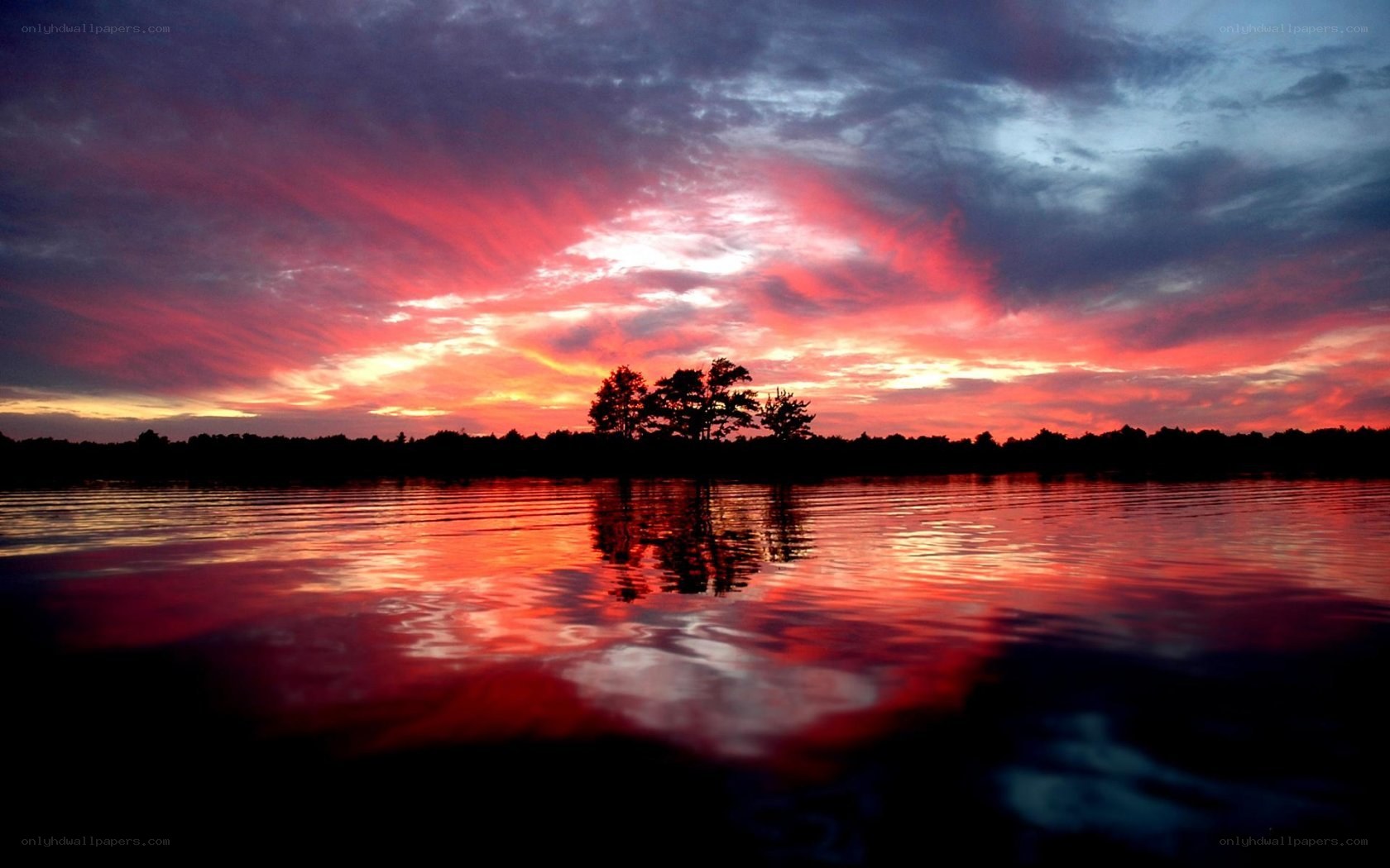 Vibrant sunset over a lake