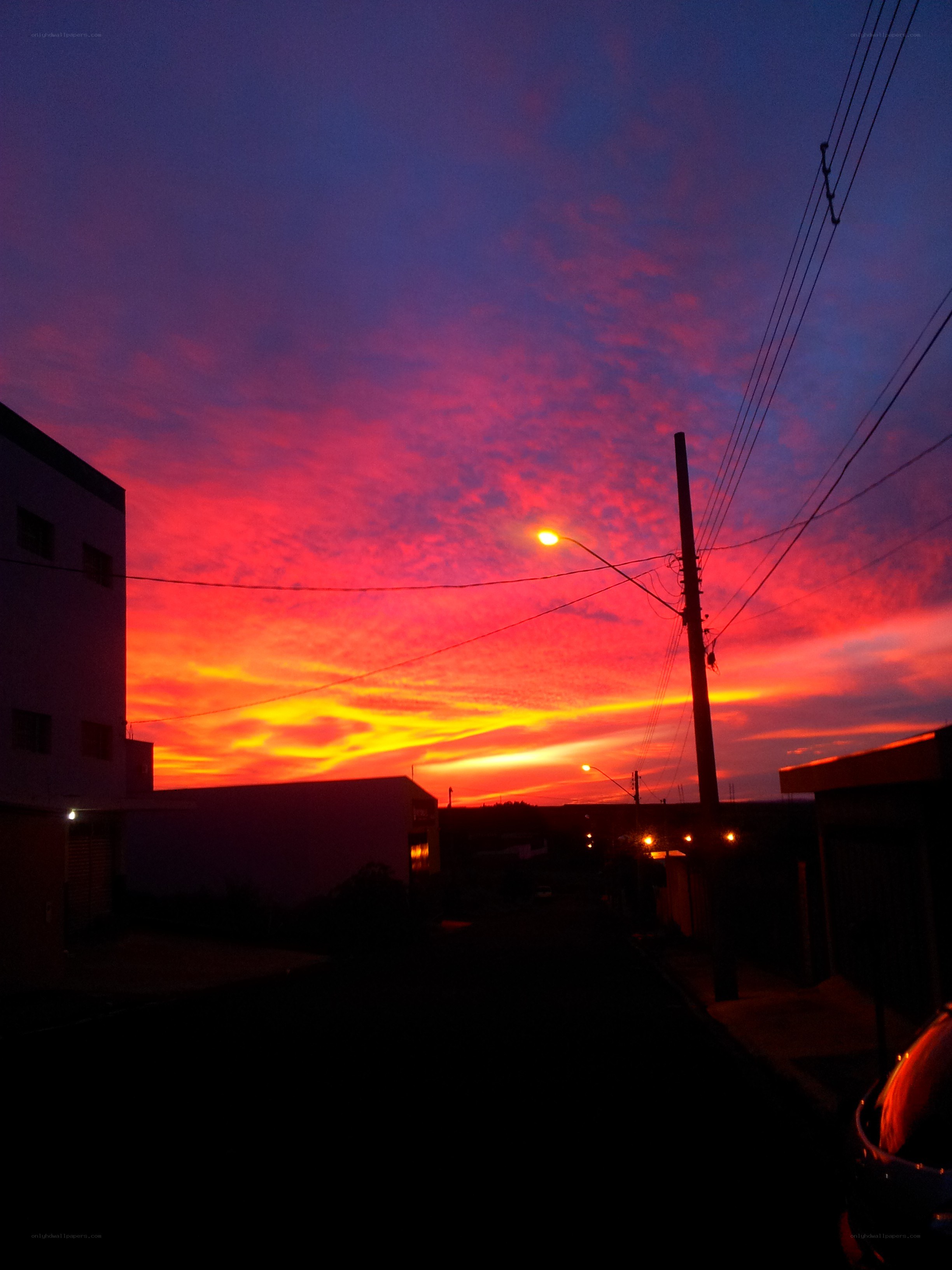 Vibrant sunset over a quiet street