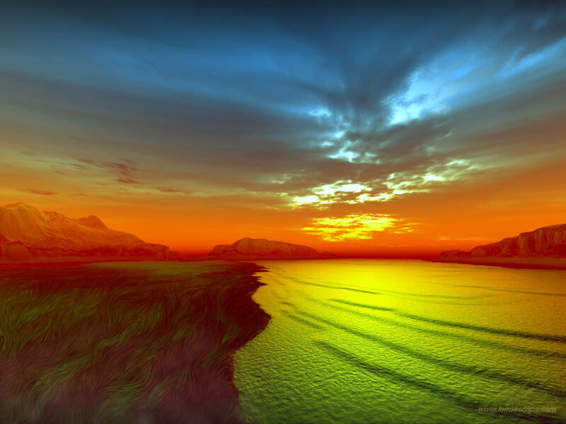 vibrant sunset over alien landscape