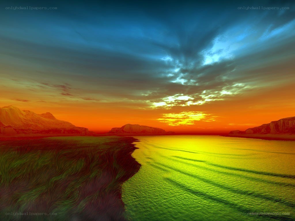 Vibrant sunset over alien landscape